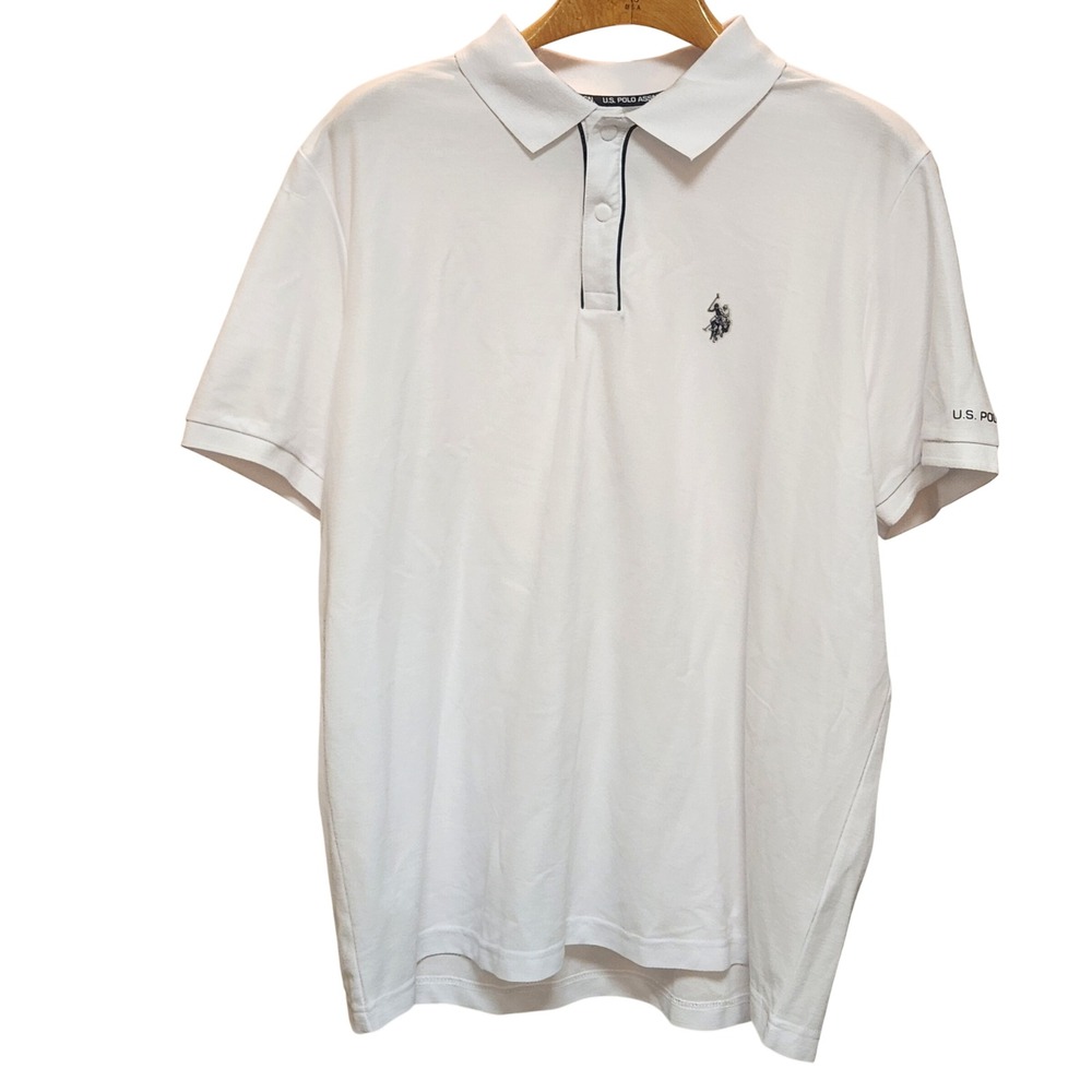 US Polo Assn Mens Performance Pique Polo Shirt White XL Short Sleeve Logo